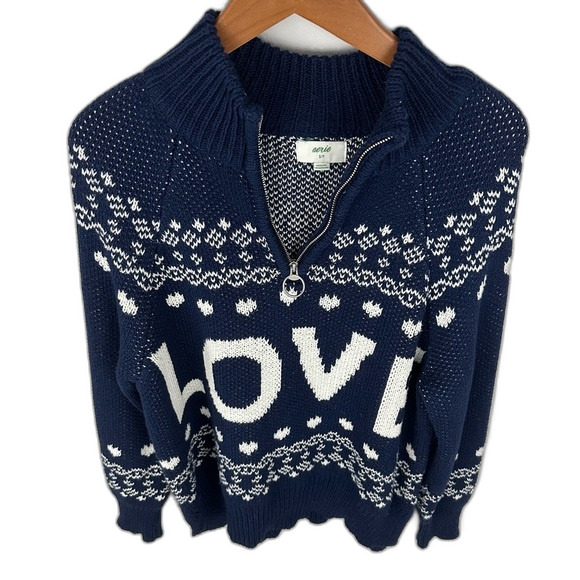 Aerie Navy Love Oversized Fairisle 1/4 Zip Pullover Size Small - Picture 5 of 15